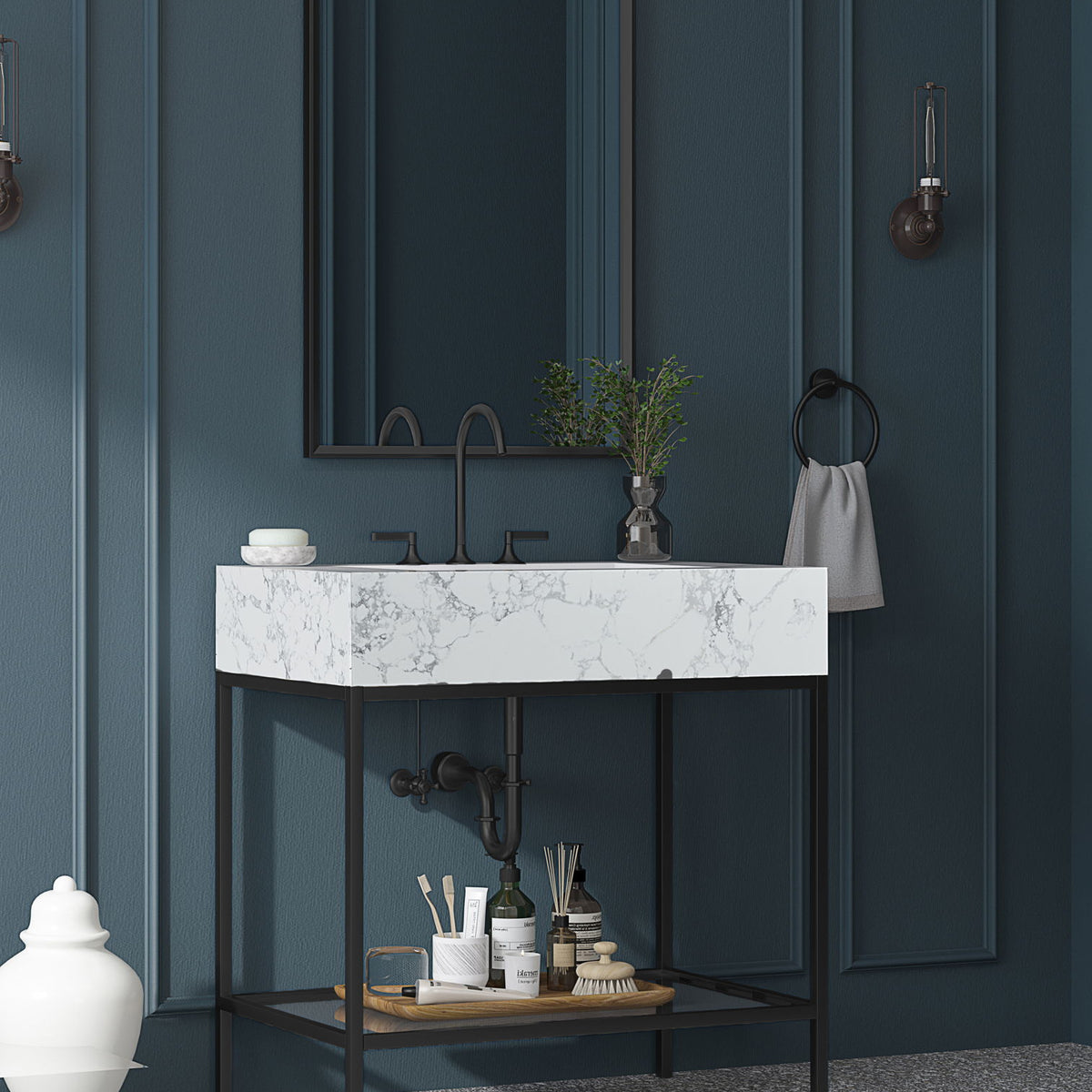 Marmo - Engineered Marble Bathroom Vanity With Black Base