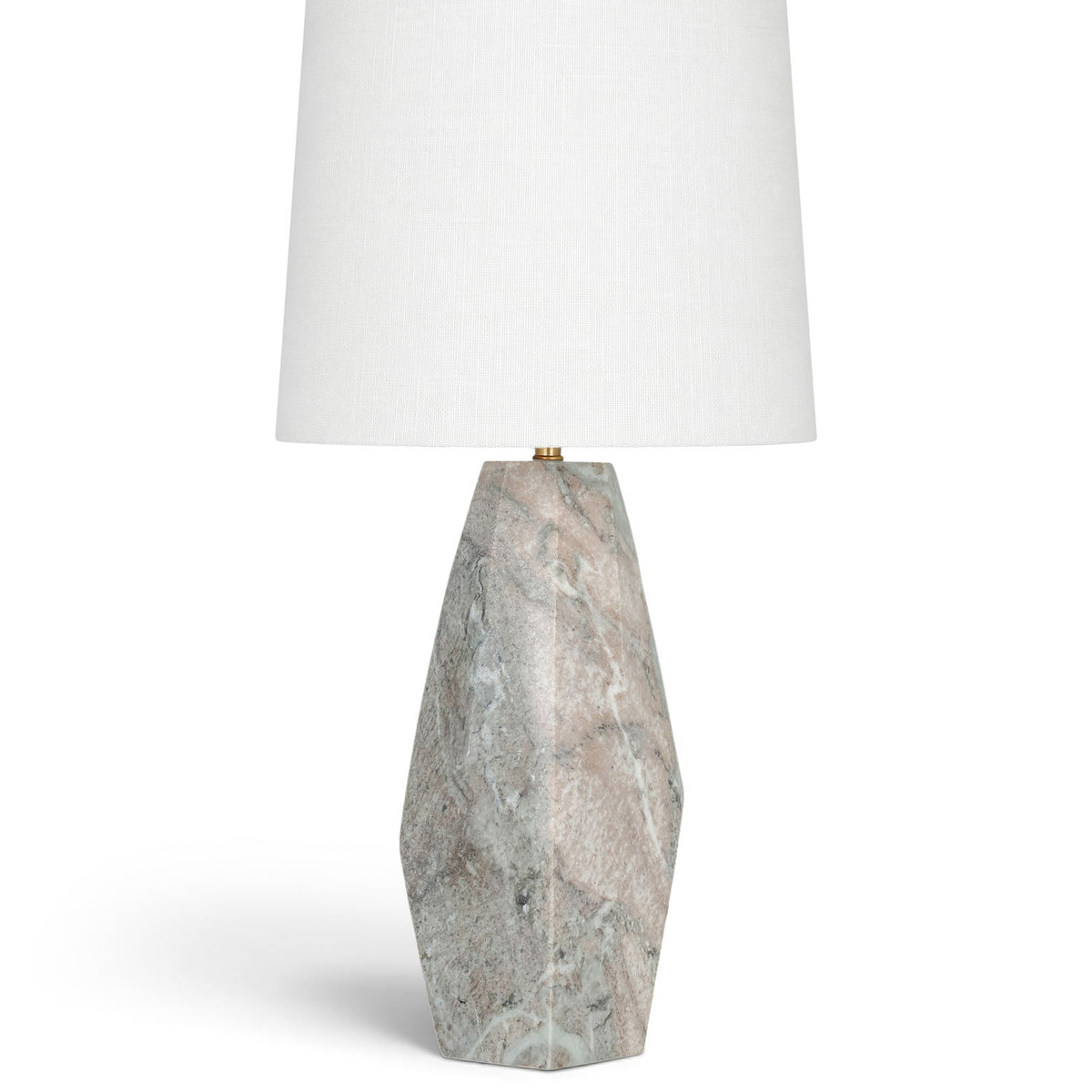Marble table lamp with white fabric shade and gray stone base
