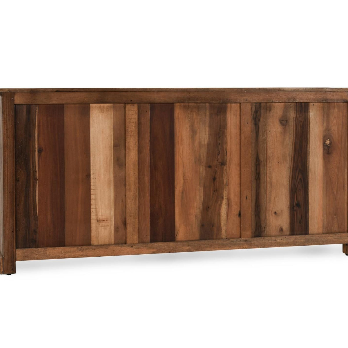 Natural wood 4-door side view cabinet with wide top rail and flat panel doors.