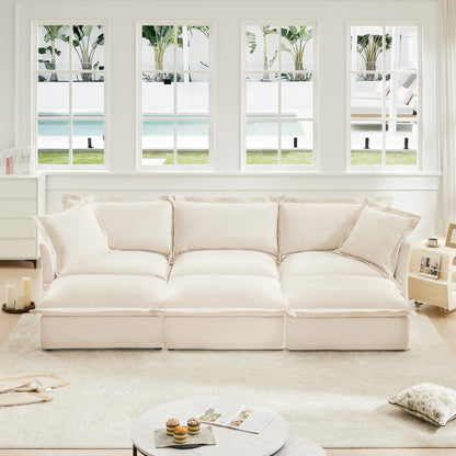 3-Seater Slipcovered Chenille Sleeper Sofa - Cream Chenille