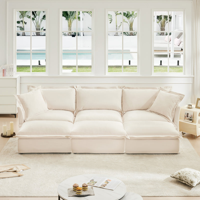 3-Seater Slipcovered Chenille Sleeper Sofa - Cream Chenille