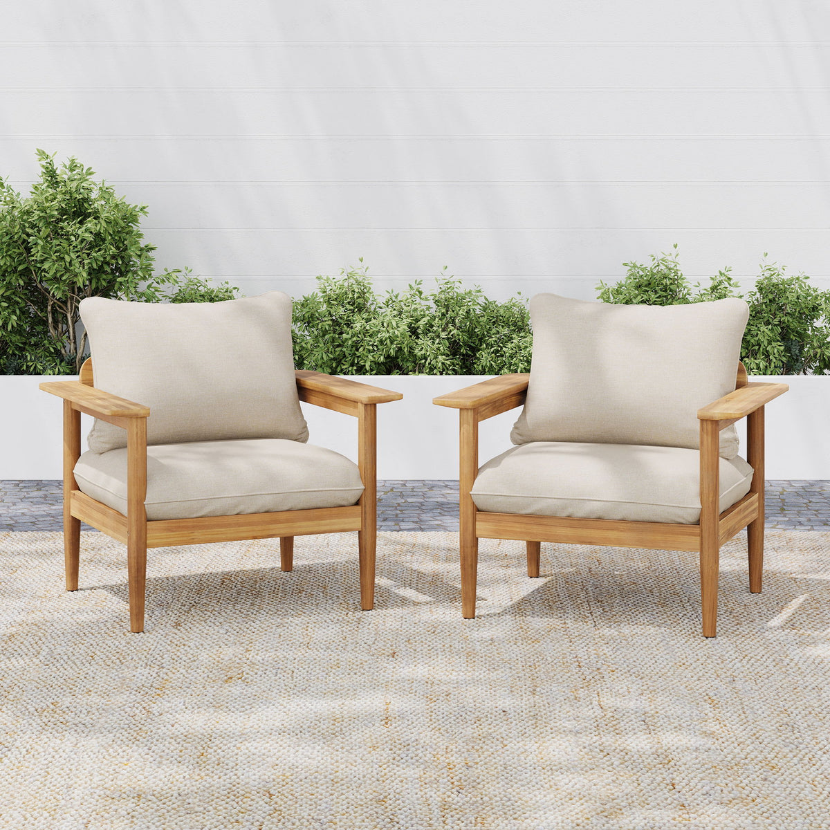 Terassi - Outdoor Lounge Chair (Set of 2) With Cushions - Beige / Light Teak