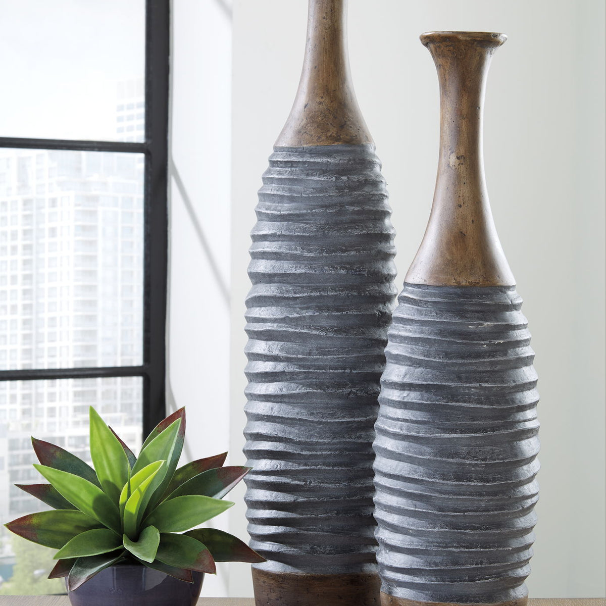 Blayze - Vase Set (Set of 2) - Antique Gray / Brown