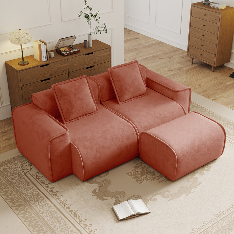 2-Seater Modular L-Shaped Velvet Sectional Sofa - Red Velvet