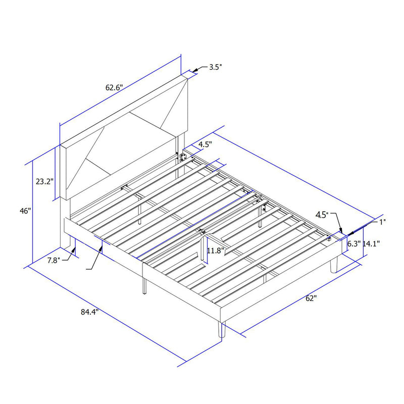 Upholstered Platform Bed Frame With Headboard, Wood Slat Support