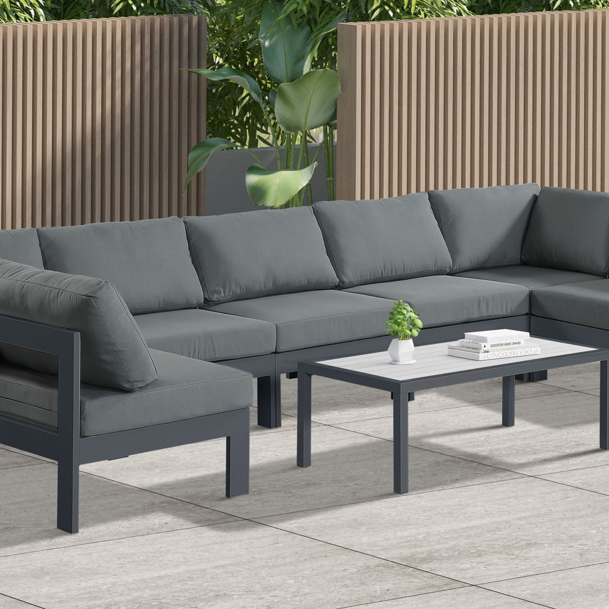 Nizuc - Outdoor Patio 7 Piece Modular Sectional With Gray Frame