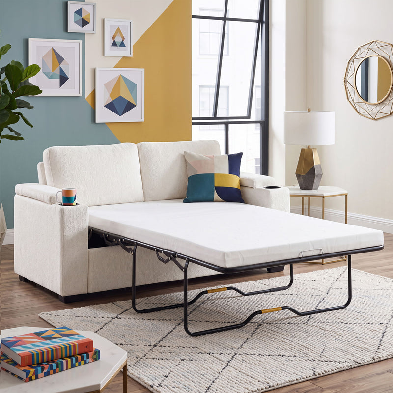 Pull Out Sofa Bed Loveseat With Twin Mattress, Cup Holders And Arm Storage