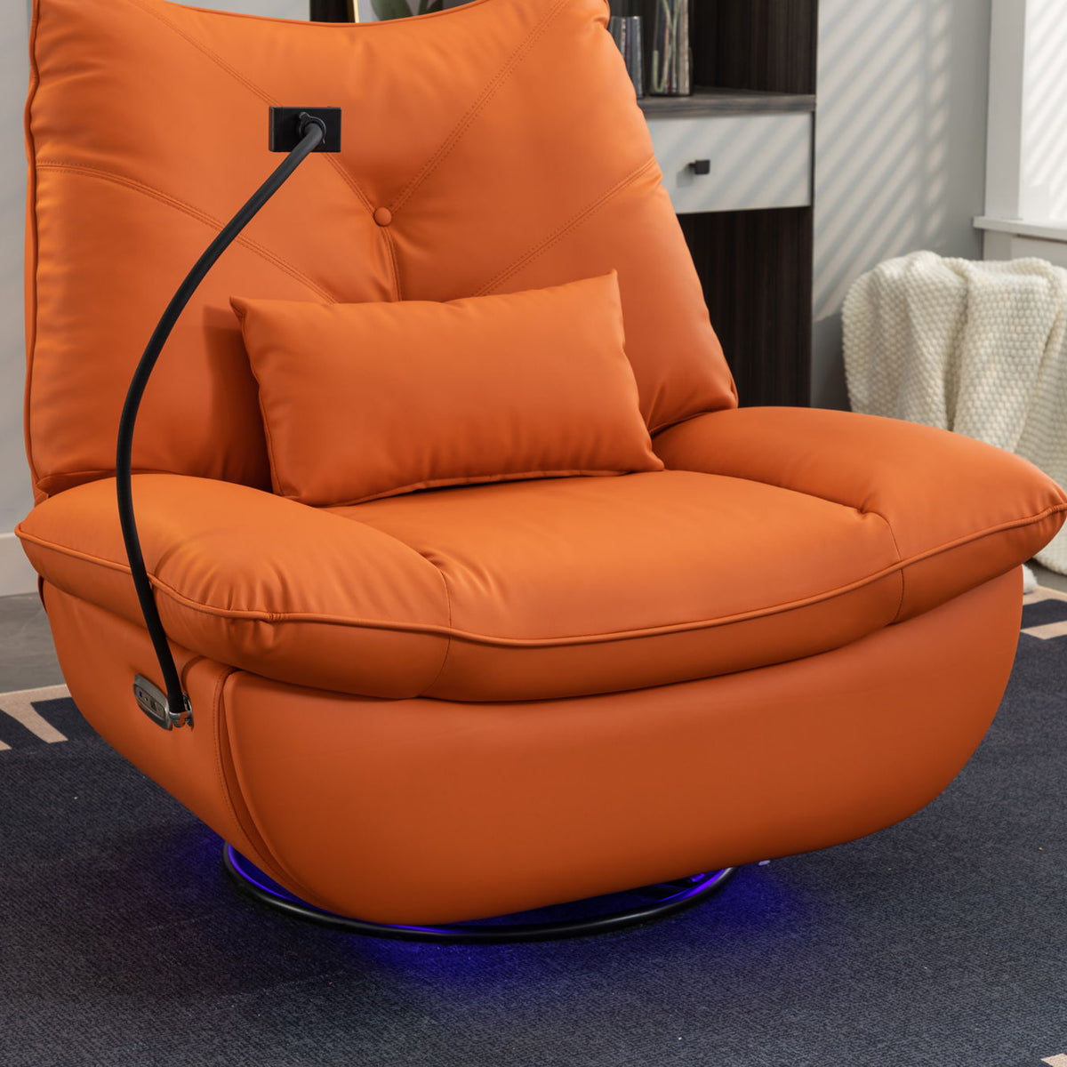 270 Swivel Glider Recliner Chair, Power Recliner Rocking Chair, USB Port Charge For Nursery Chair With Atmosphere Lamp For Living Room Bedroom Apartment