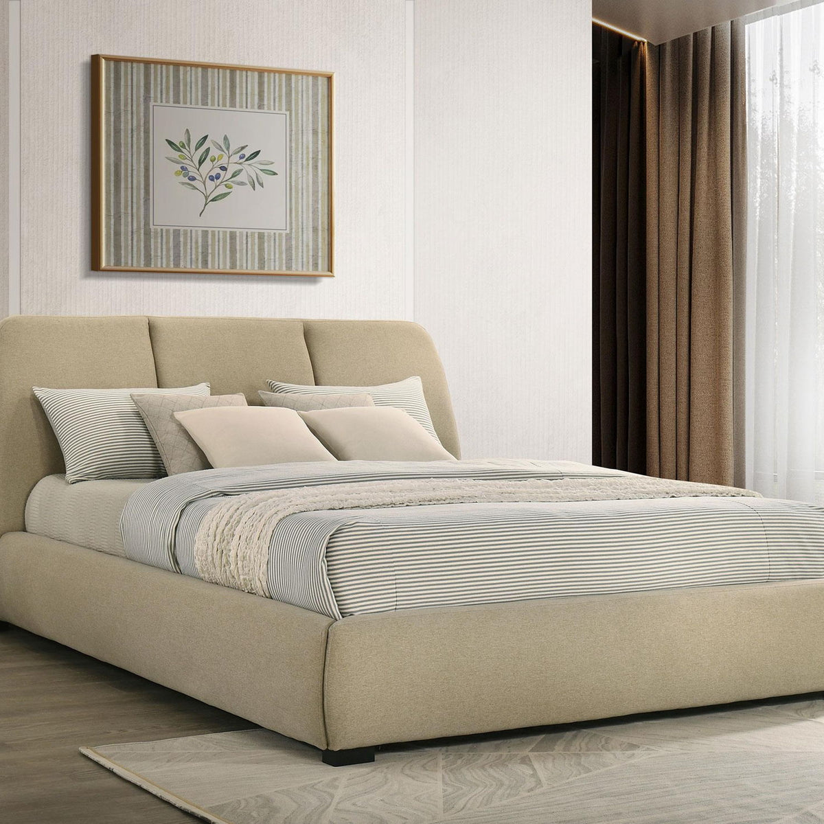 Mokena 46-inch Upholstered California King Platform Bed Brown