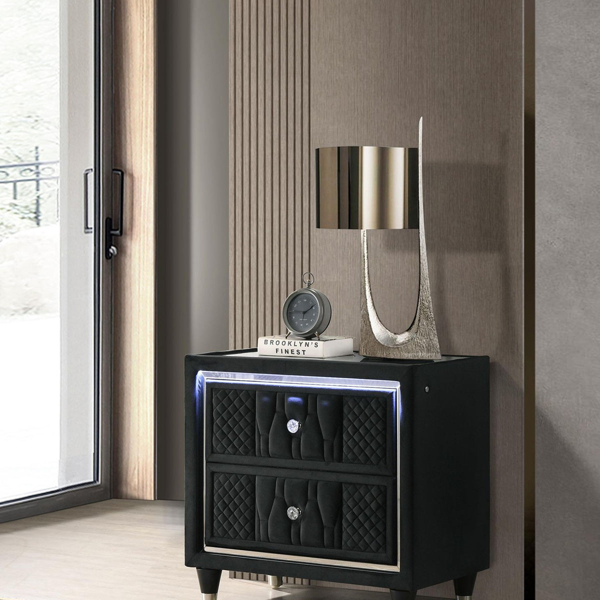Lorient 2-drawer LED Nightstand with USB Black