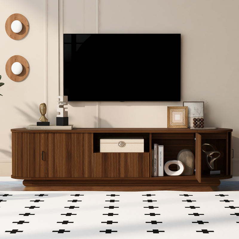 TV Stand Sliding Doors Open Shelving Brown 70-inch