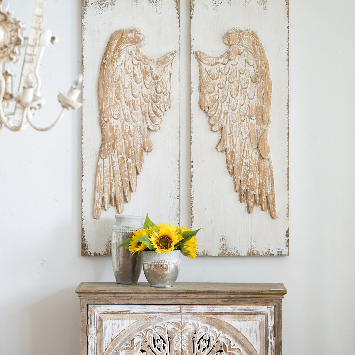 Feather Wing Wall Panels With Distressed, Rectangle Hanging Wall Art (Set of 2) - Multicolor