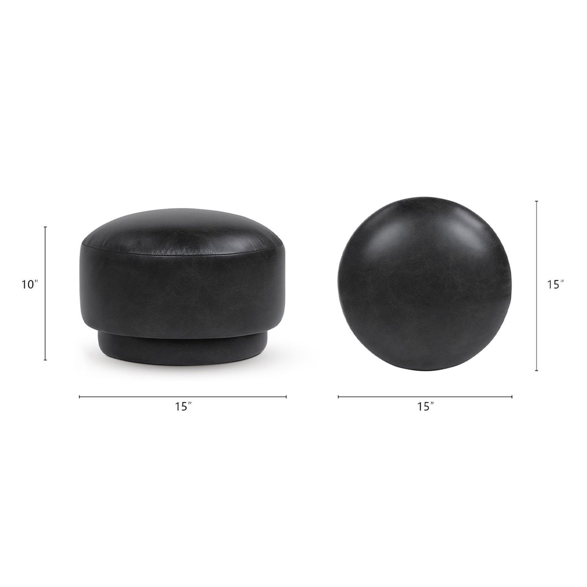 Black mushroom ottoman footstool shown with front and side views