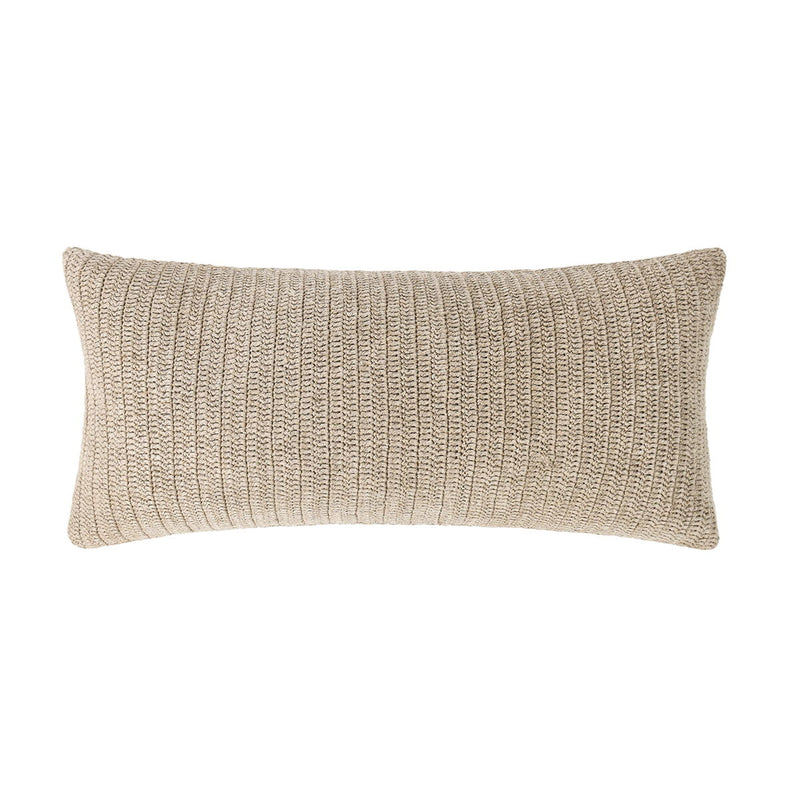 Ivory textured woven lumbar pillow, rectangular shape with stitched edges