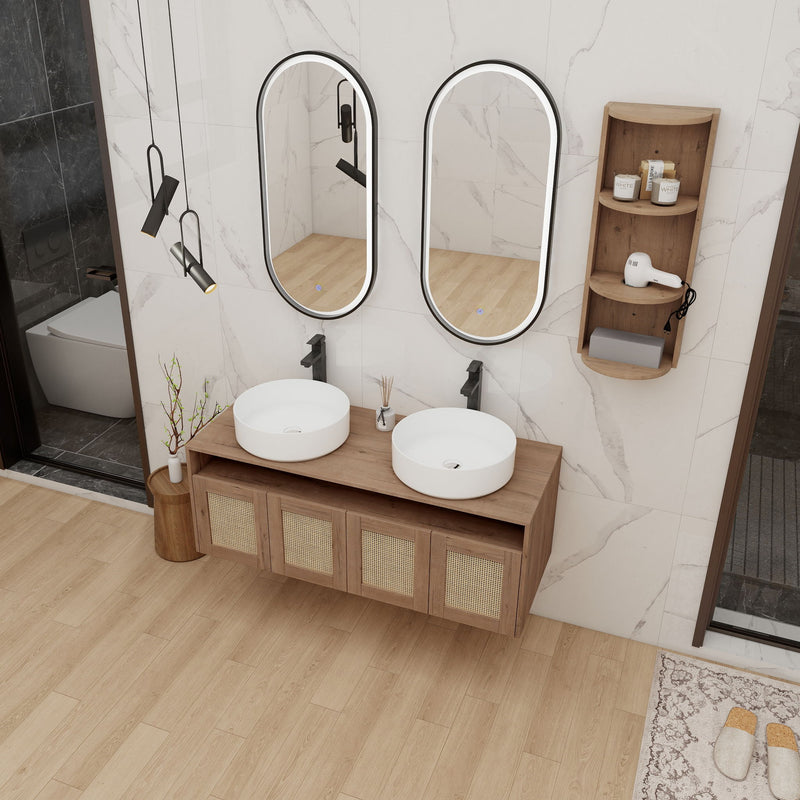 Bathroom Vanity With Art Sink And Storage Rack, Float Mounting Design