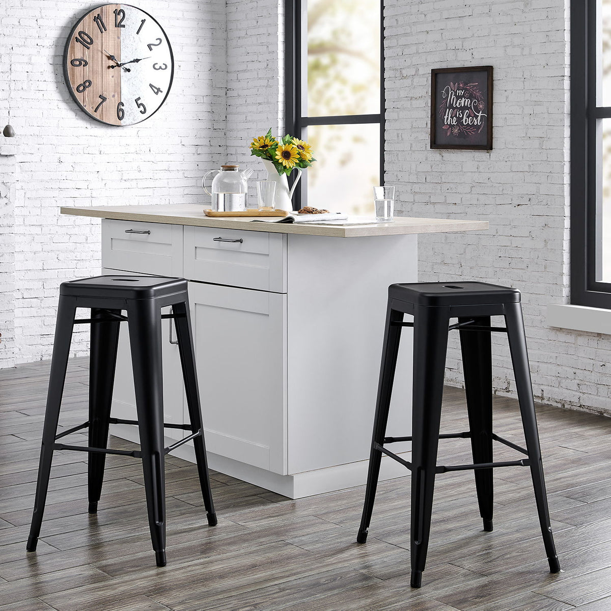 Backless Lightweight Bar Stools (Set of 2) - Black