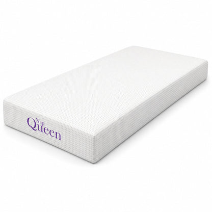 White 8-inch memory foam mattress with silky mesh cover, charcoal-infused
