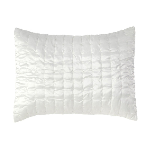 Ivory quilted pillow sham with channel stitching and textured diamond pattern