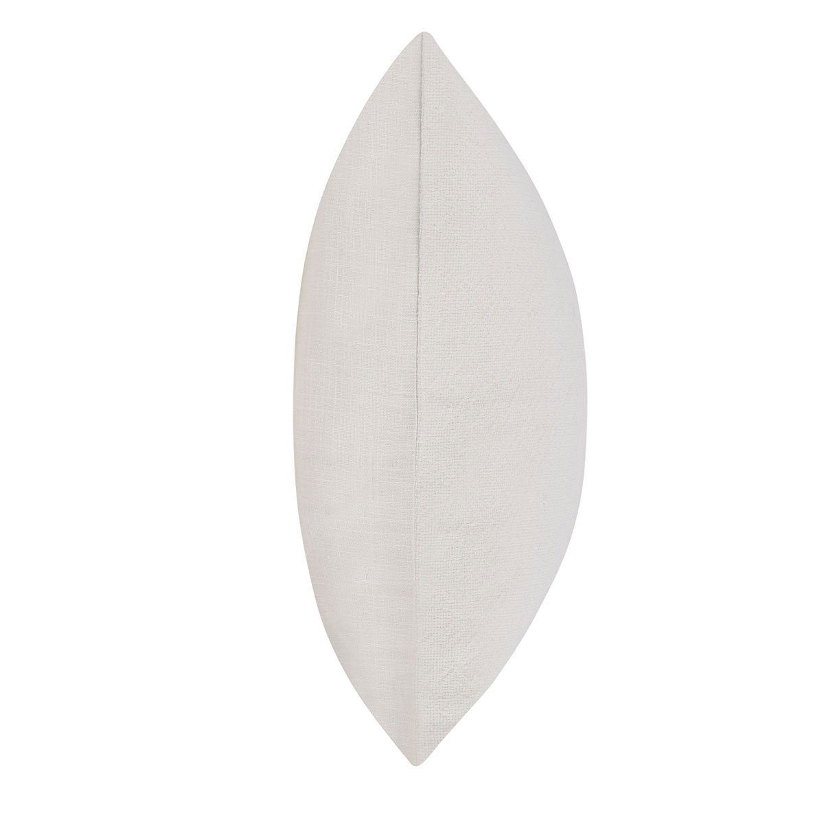 Ivory throw pillow shown from the side, solid textured fabric
