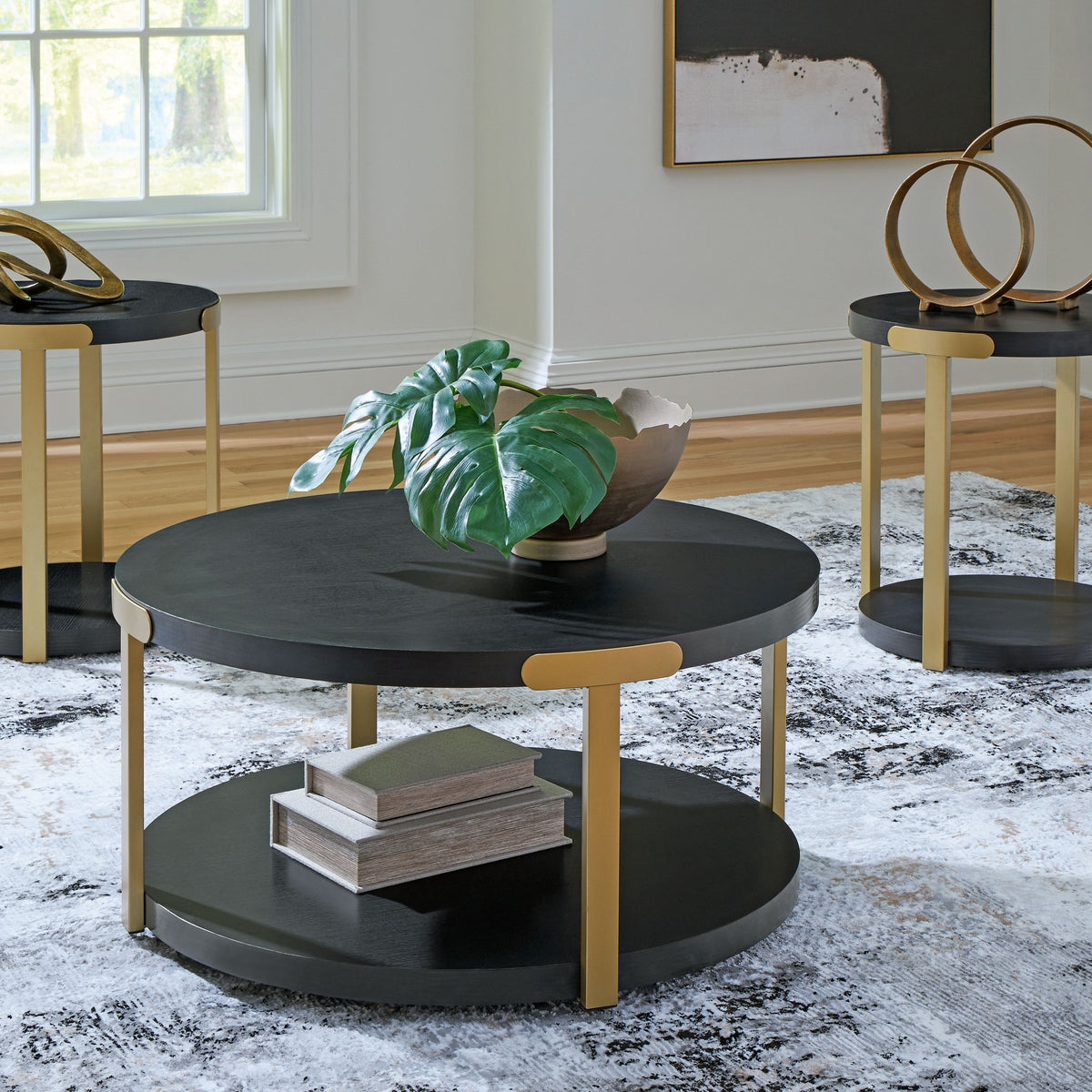 Shylore - Occasional Table Set (Set of 3) - Black / Brass Finish