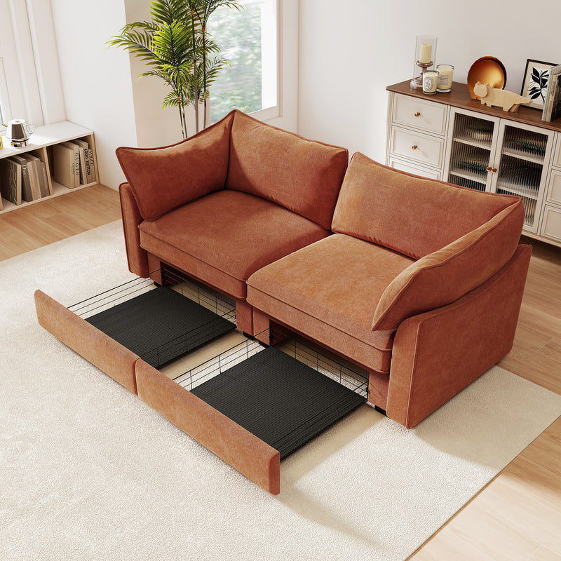 2-Seater Chenille Sofa - Orange Chenille