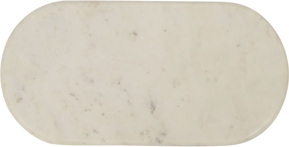 Genuine marble tray, oval white stone with faint gray speckles