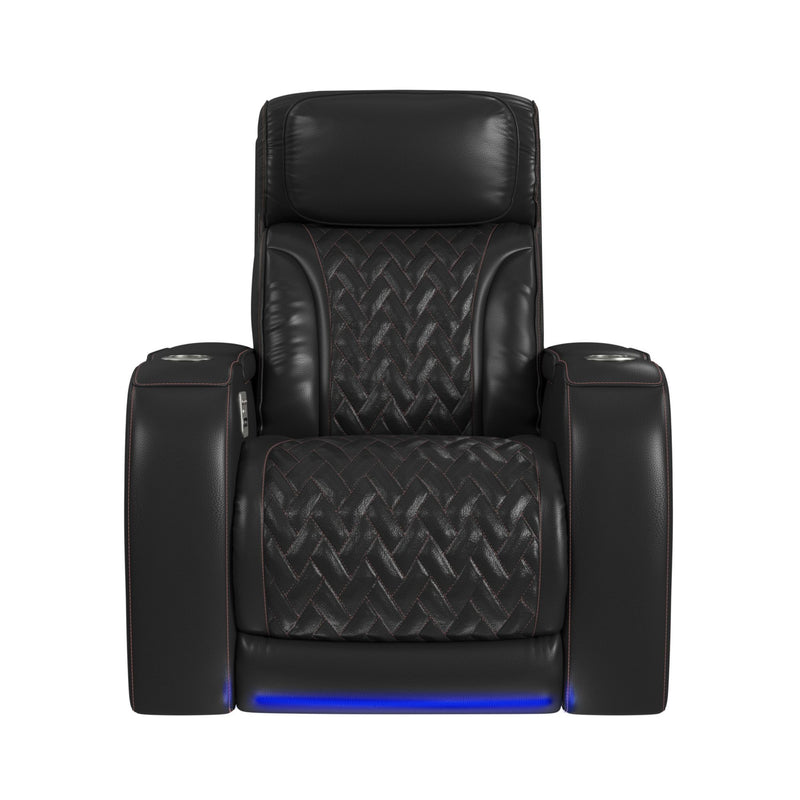 Prime Time - P3 Recliner With LED And Wireless Charger Pocket - Jett Black With Red Stitching