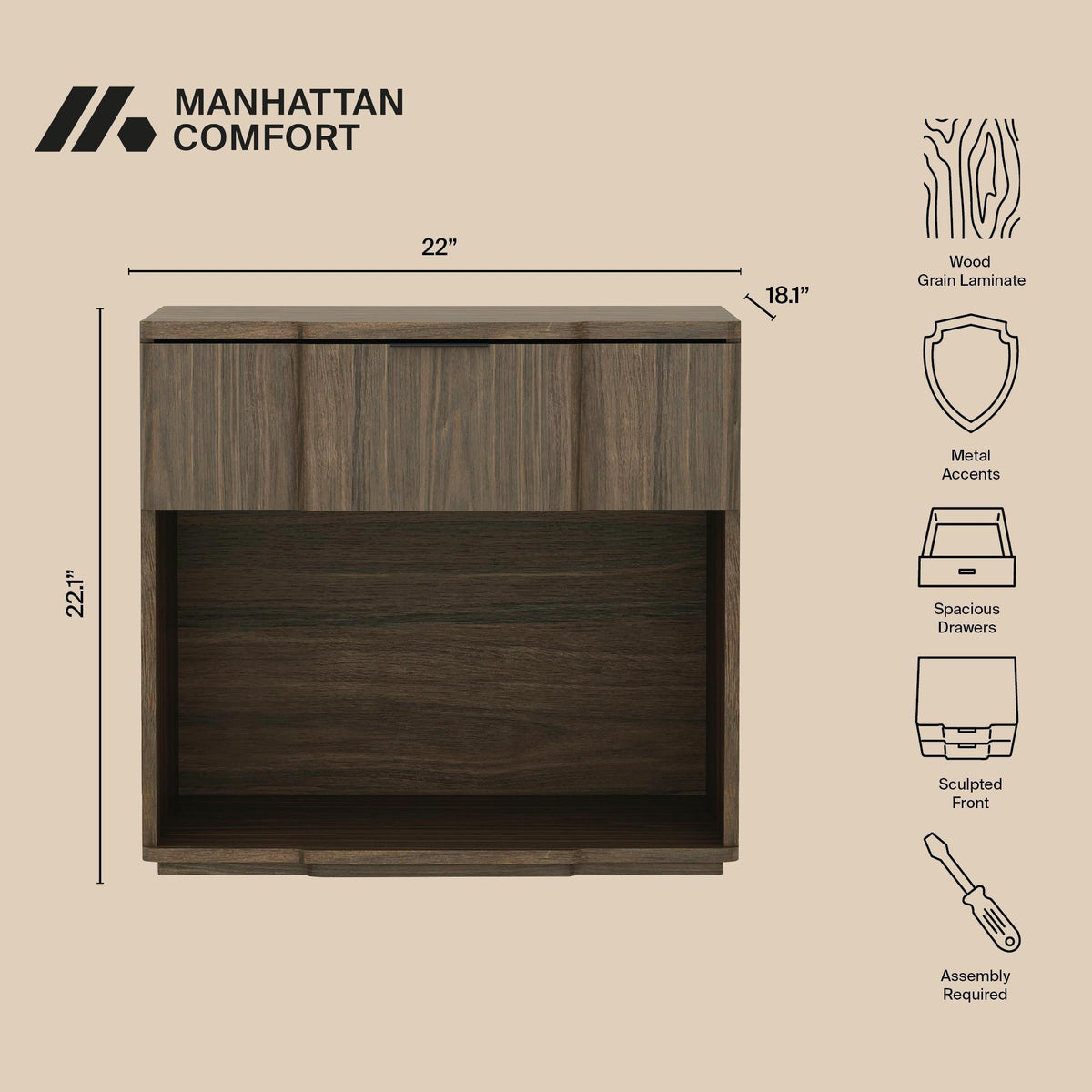 Manhattan Clive - 1-Drawer Accent Nightstand