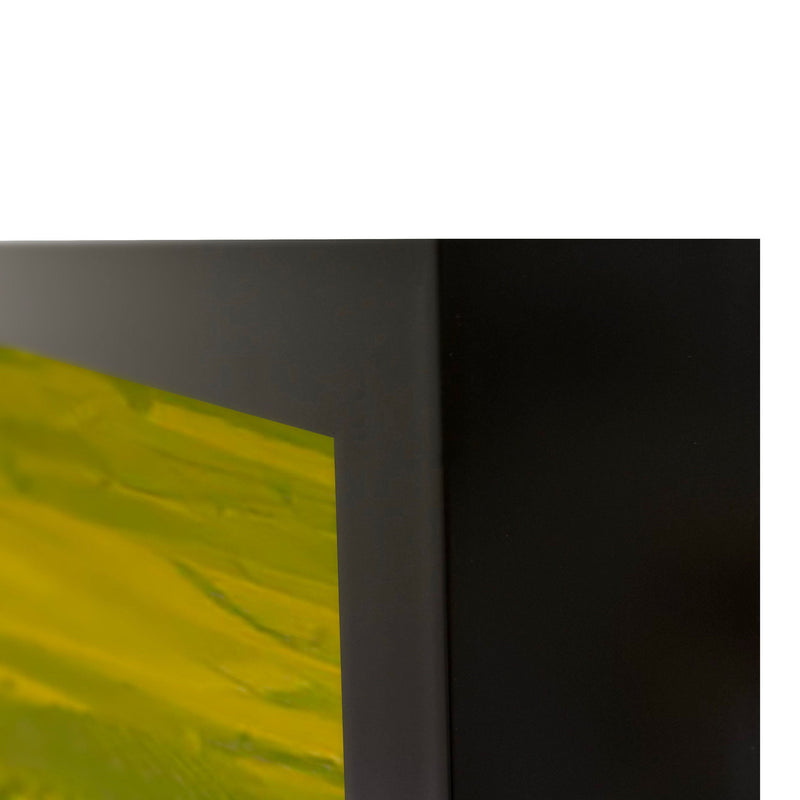 Close-up of green vineyard landscape print corner with gray frame
