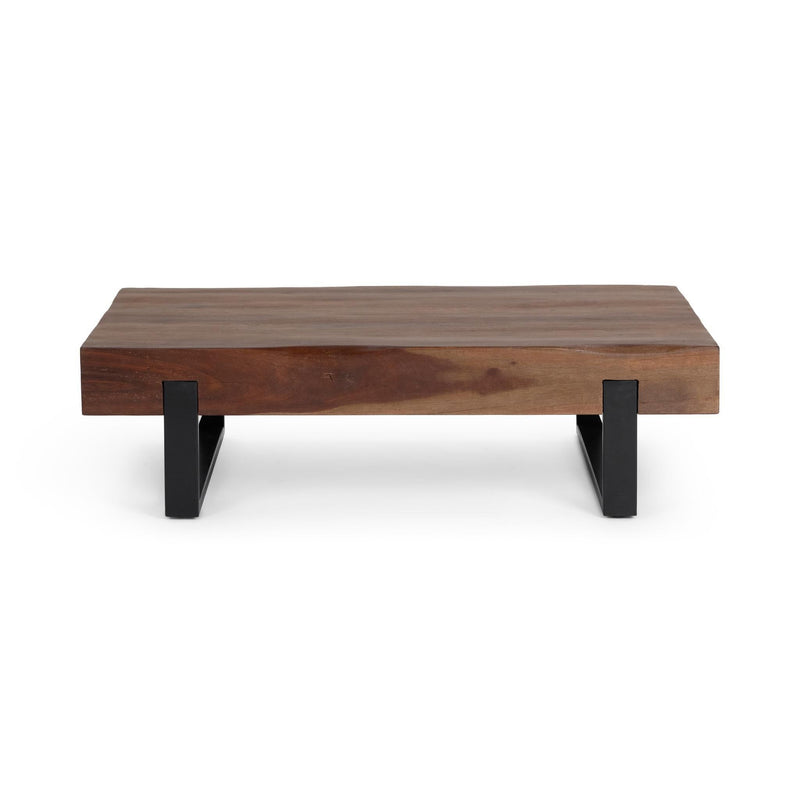 Reclaimed brown wood table with two-tone black metal legs