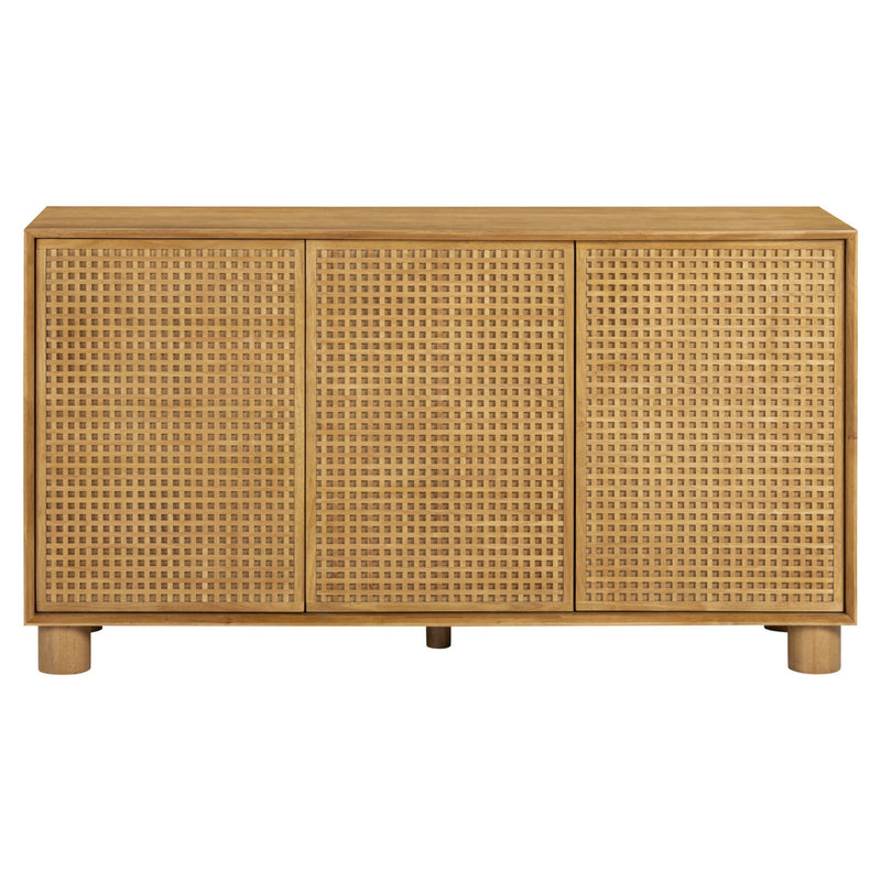 Natural 3-door sideboard with woven rattan door panels and wooden legs