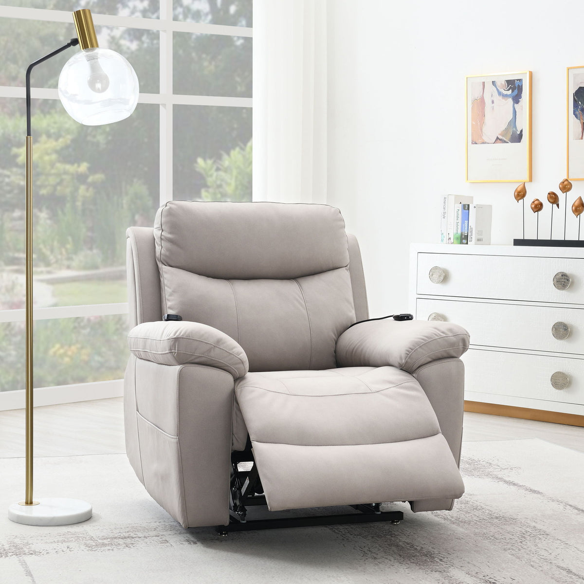 Chriki - Polished Microfiber Power Motion Recliner With Lift Heating Massage Chair