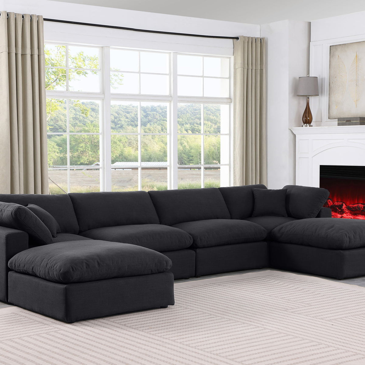 Comfy - 6 Piece Linen Modular Double Chaise Sectional