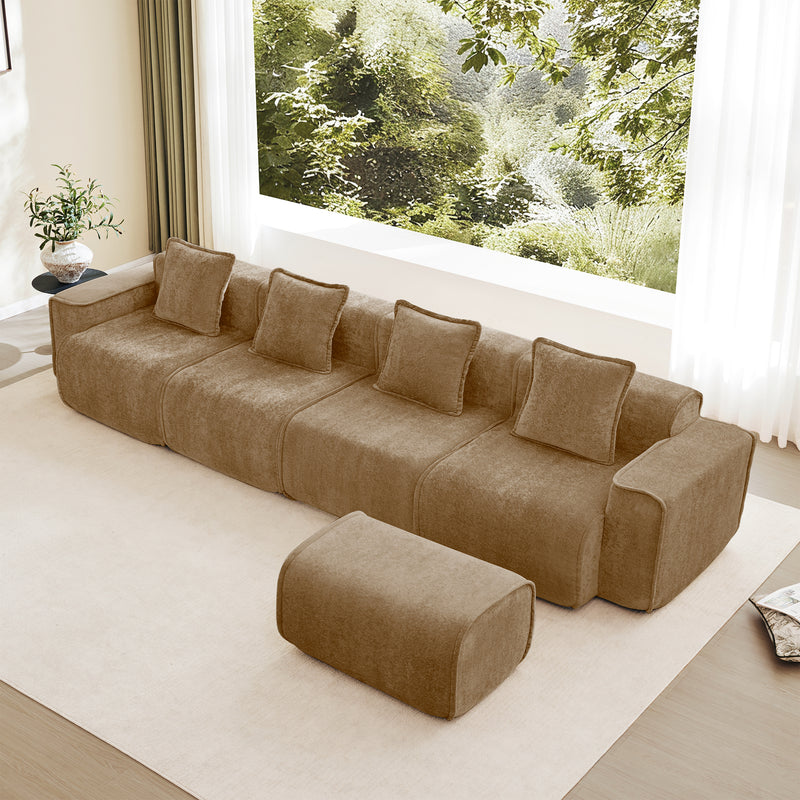4-Seater Modular L-Shaped Velvet Sectional Sofa - Brown Velvet