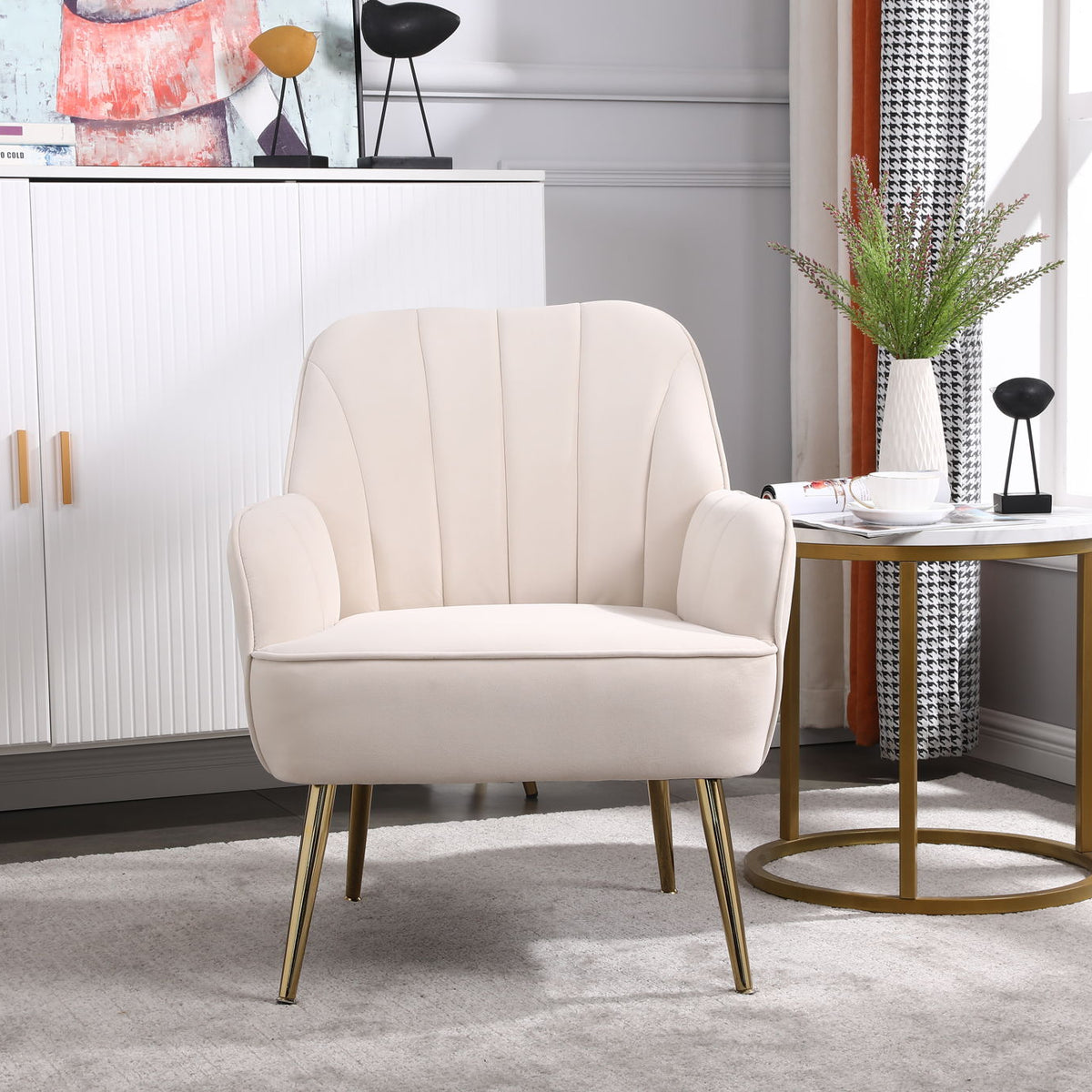 Modern Mid-Century Chair Tufted Sherpa Armchair For Living Room Bedroom Office