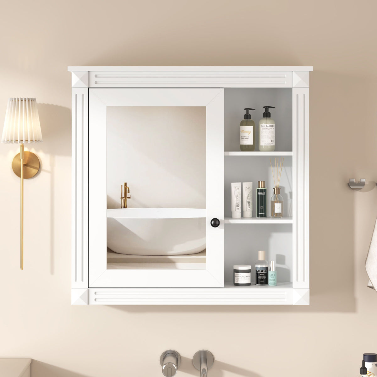 Bathroom Medicine Cabinet With Mirror, Wall Mounted Mirror Cabinet With Storage Organizer, Over The Toilet Storage White Storage Cabinet For Bathroom - White