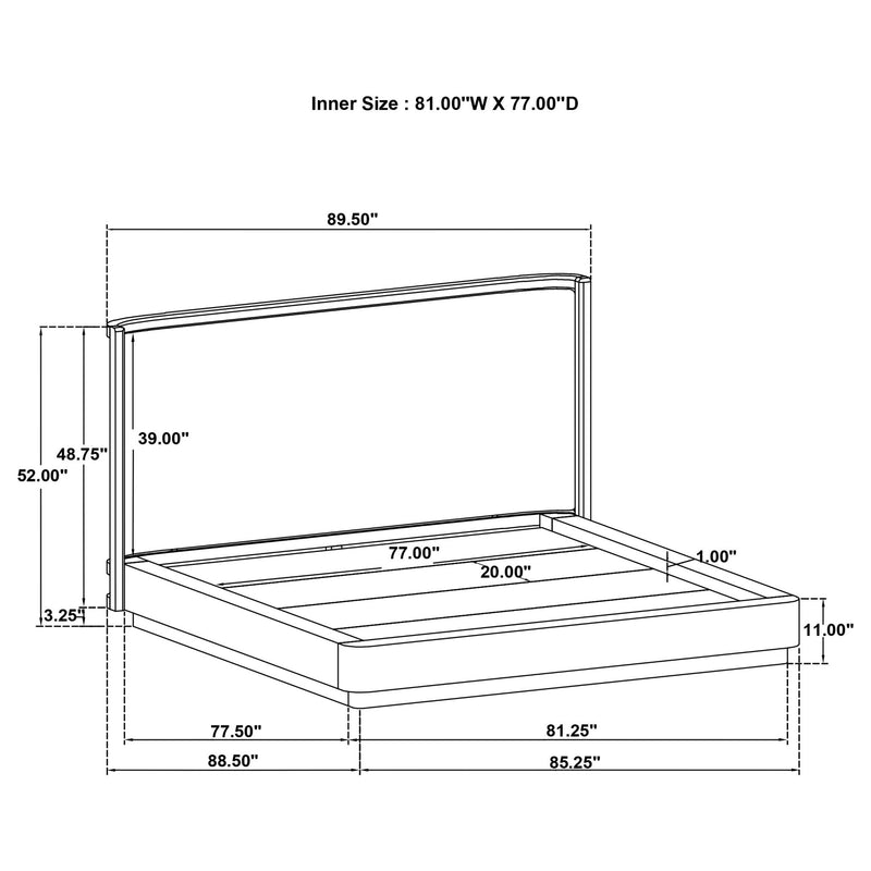 Bed inner size diagram, 81.00"W x 77.00"D