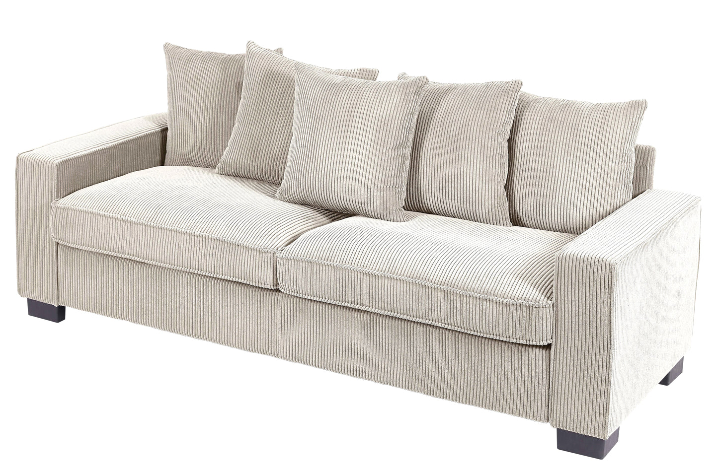 Luxe Corduroy Sofa With 5 Matching Toss Pillows, Sleek Design, Spacious And Comfortable 3 Seater Couch