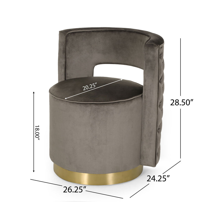 Modern Glam Swivel Arm Chair With Velvet Upholstery And Copper Base - Gray