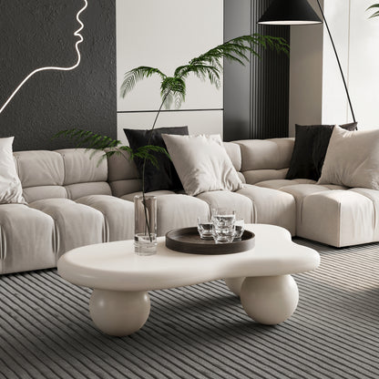 Cloud-Shaped Coffee Table Sphere Legs Cream White 40-inch