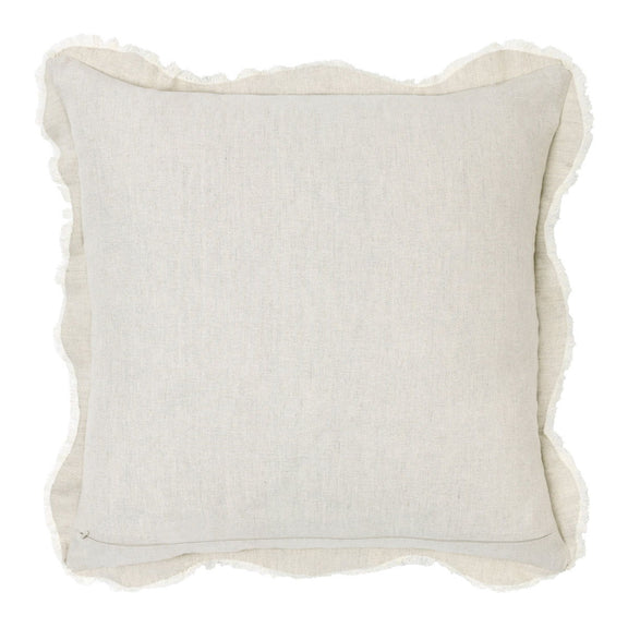 Tollo beige linen square pillow back view with scalloped edges, textured fabric