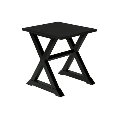 Square accent end table in black with X-legs and flat top