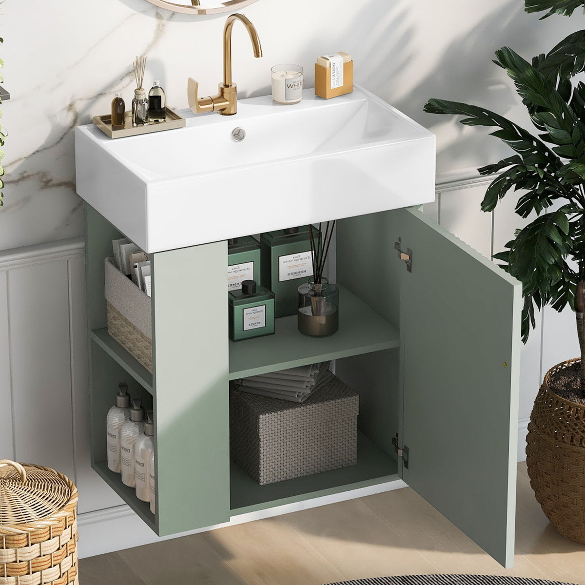 Modern Floating Bathroom Vanity With Ceramic Basin Perfect For Small Bathrooms