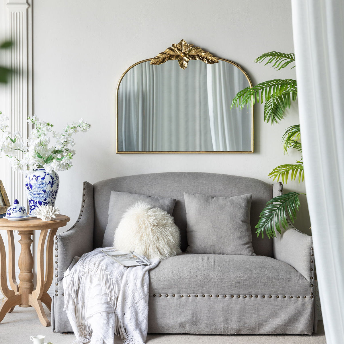 Arched Wall Mirror With Metal Frame, Wall Mirror For Living Room