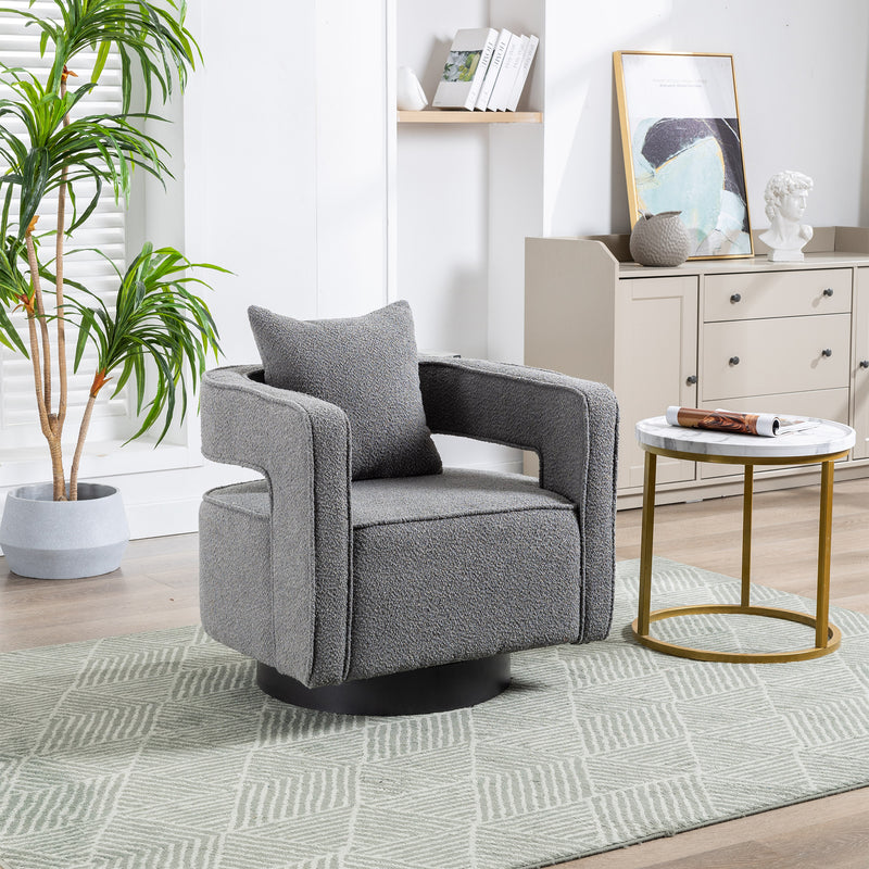 29.13'W Swivel Accent Open Back Chair Modern Comfy Sofa Chair With Black Base For Nursery Bedroom Living Room Hotel Office, Club Chair Leisure Arm Chair For Lounge, Gray Boucle