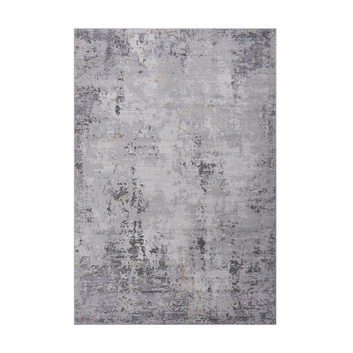 8x10 abstract area rug flat view, distressed gray patterned design