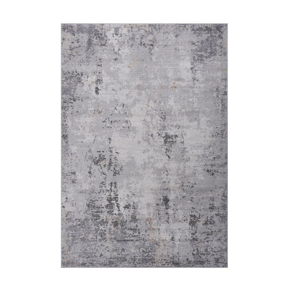 8x10 abstract area rug flat view, distressed gray patterned design