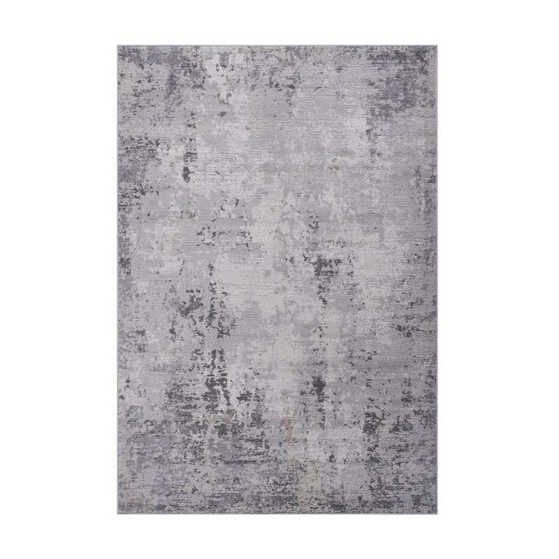 8x10 abstract area rug flat view, distressed gray patterned design
