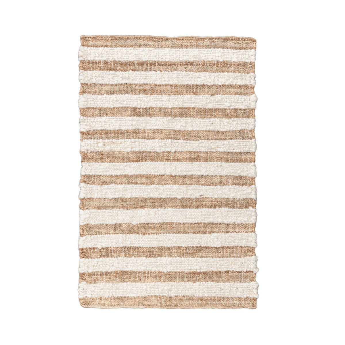 Natural stripe area rug with alternating light and dark tan horizontal stripes