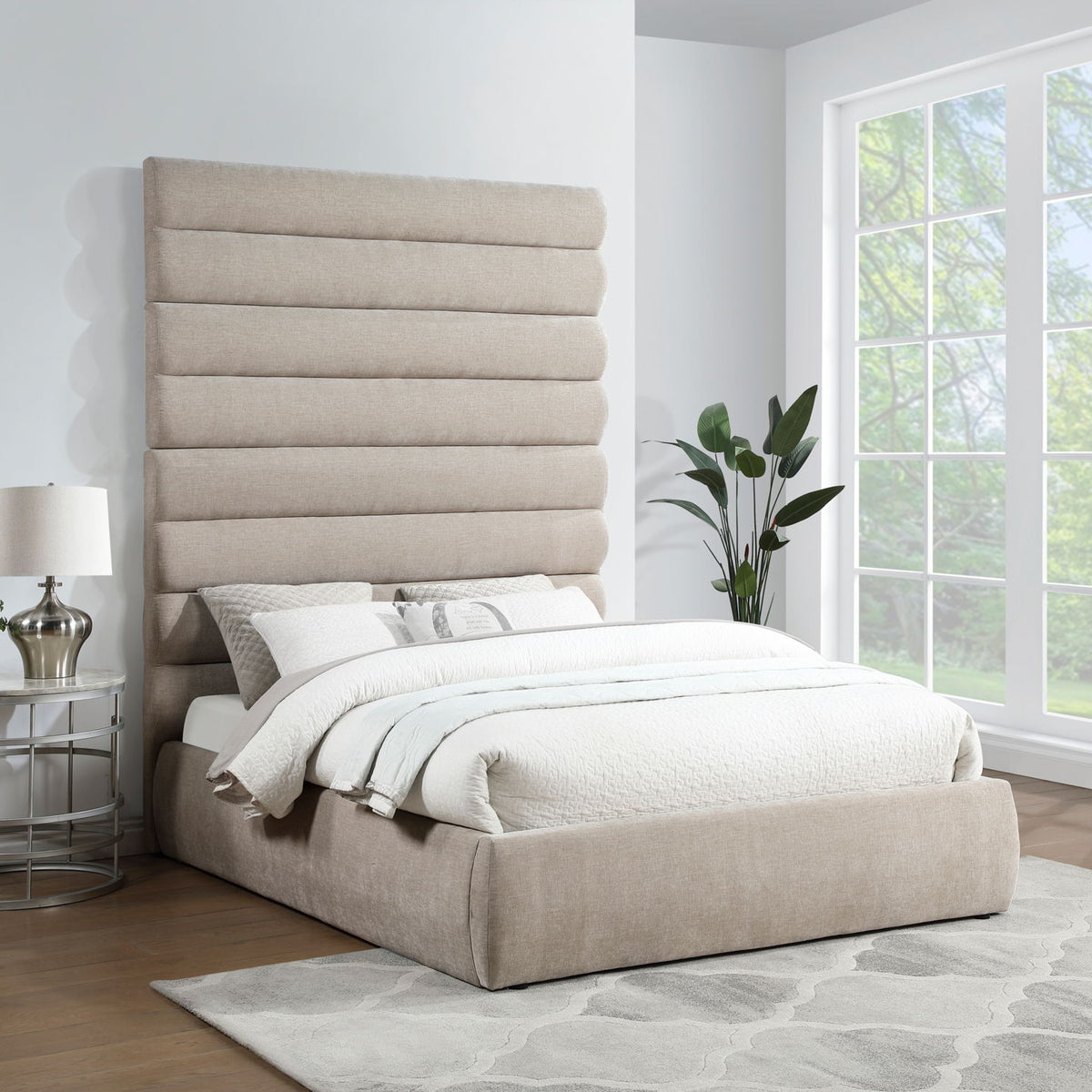 Adam - Chenille Fabric Bed With 89" Headboard